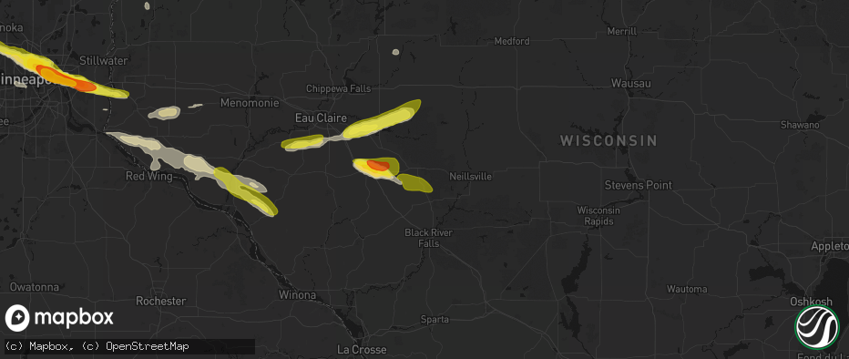 Hail map in Humbird, WI on June 19, 2026