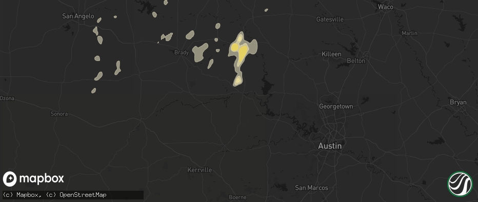 Hail map in Llano, TX on June 19, 2026