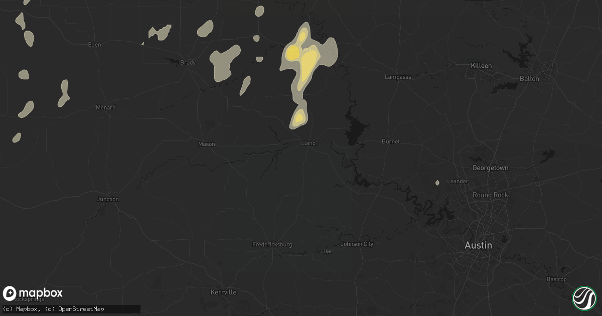 Hail map in Llano, TX on June 19, 2026