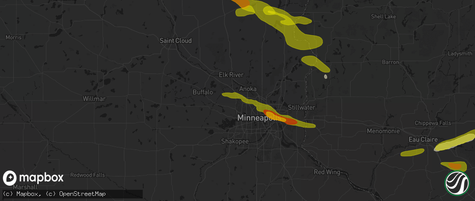 Hail map in Maple Grove, MN on June 19, 2026