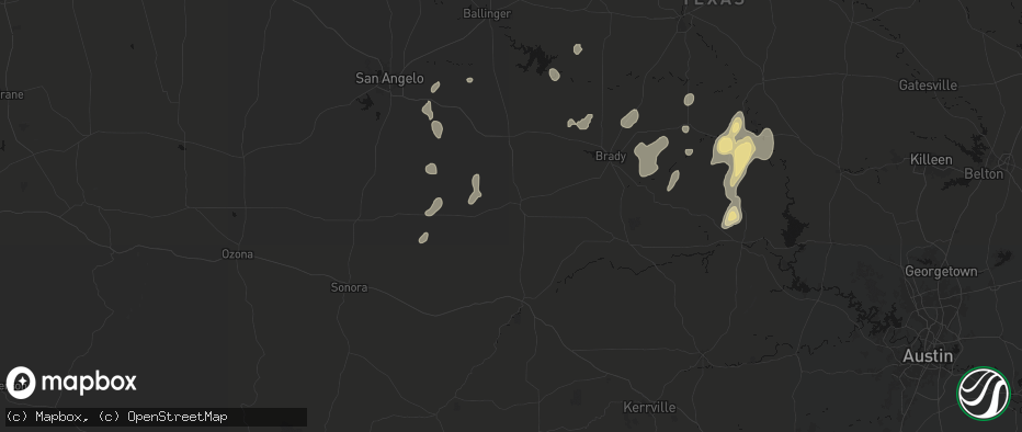 Hail map in Menard, TX on June 19, 2026