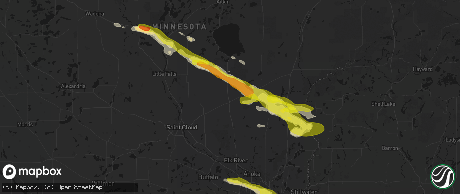Hail map in Milaca, MN on June 19, 2026