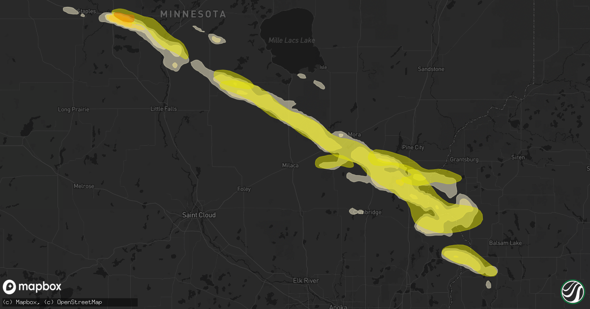 Hail map in Milaca, MN on June 19, 2026