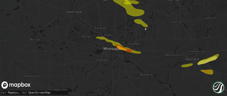 Hail map in Minneapolis, MN on June 19, 2026