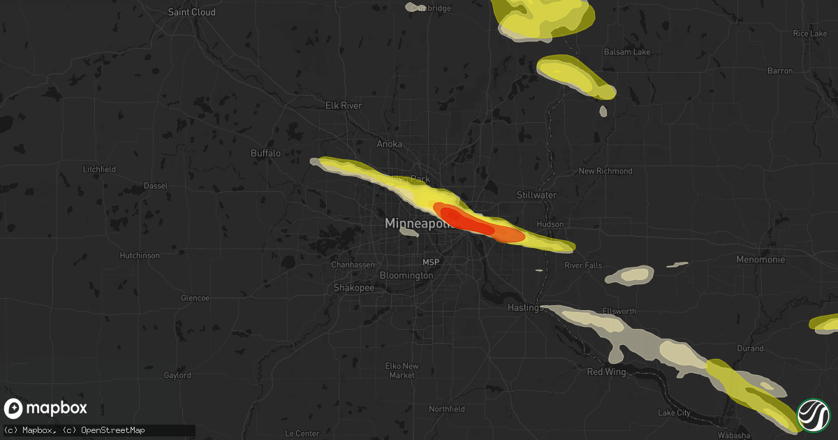 Hail map in Minneapolis, MN on June 19, 2026