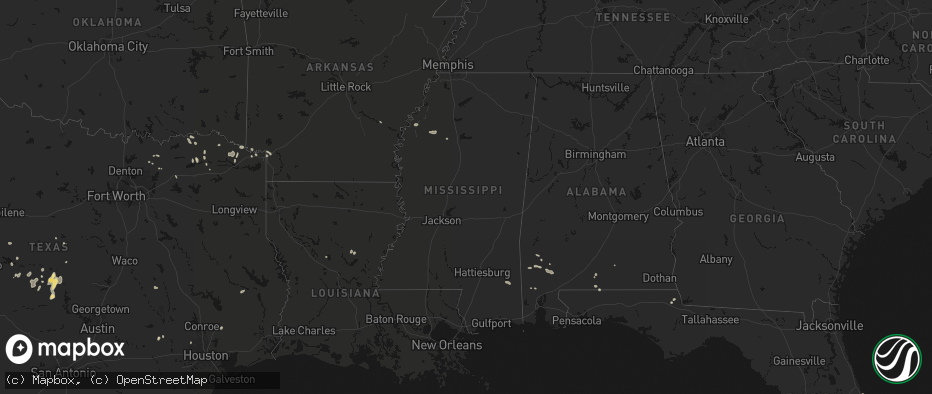 Hail map in Mississippi on June 19, 2026