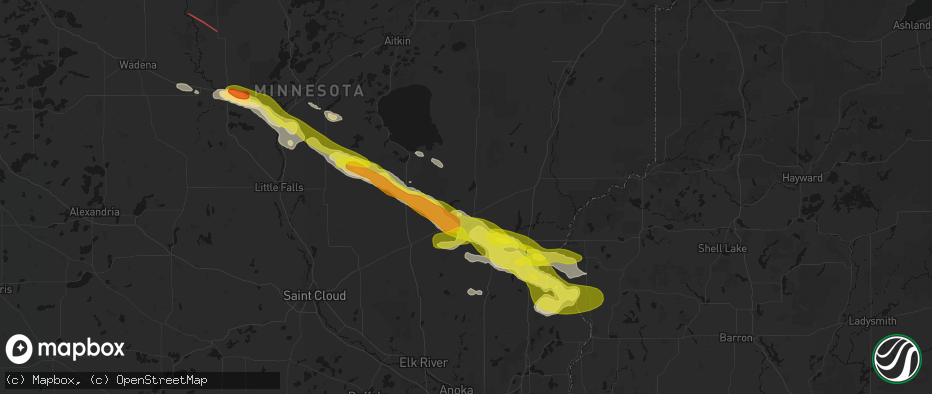 Hail map in Mora, MN on June 19, 2026