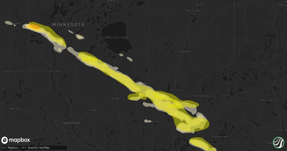 Hail map in Mora, MN on June 19, 2026
