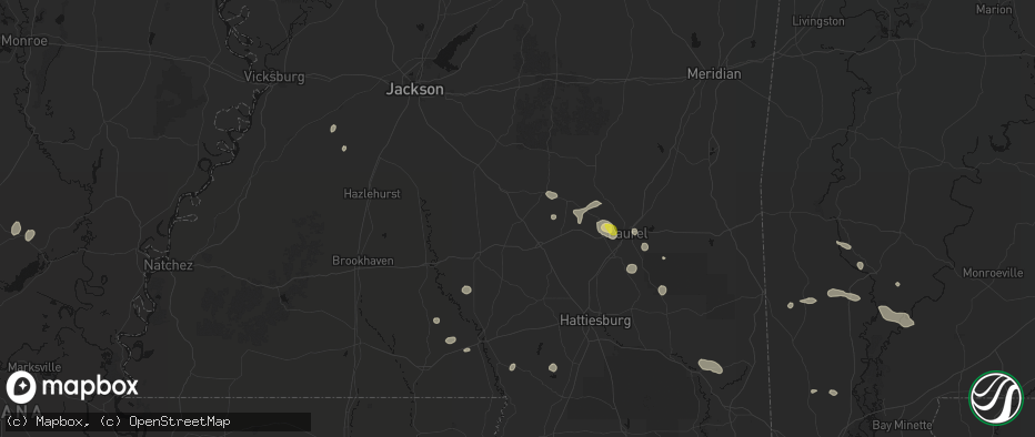 Hail map in Mount Olive, MS on June 19, 2026