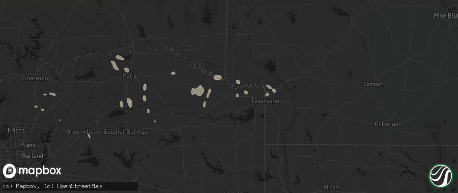 Hail map in New Boston, TX on June 19, 2026