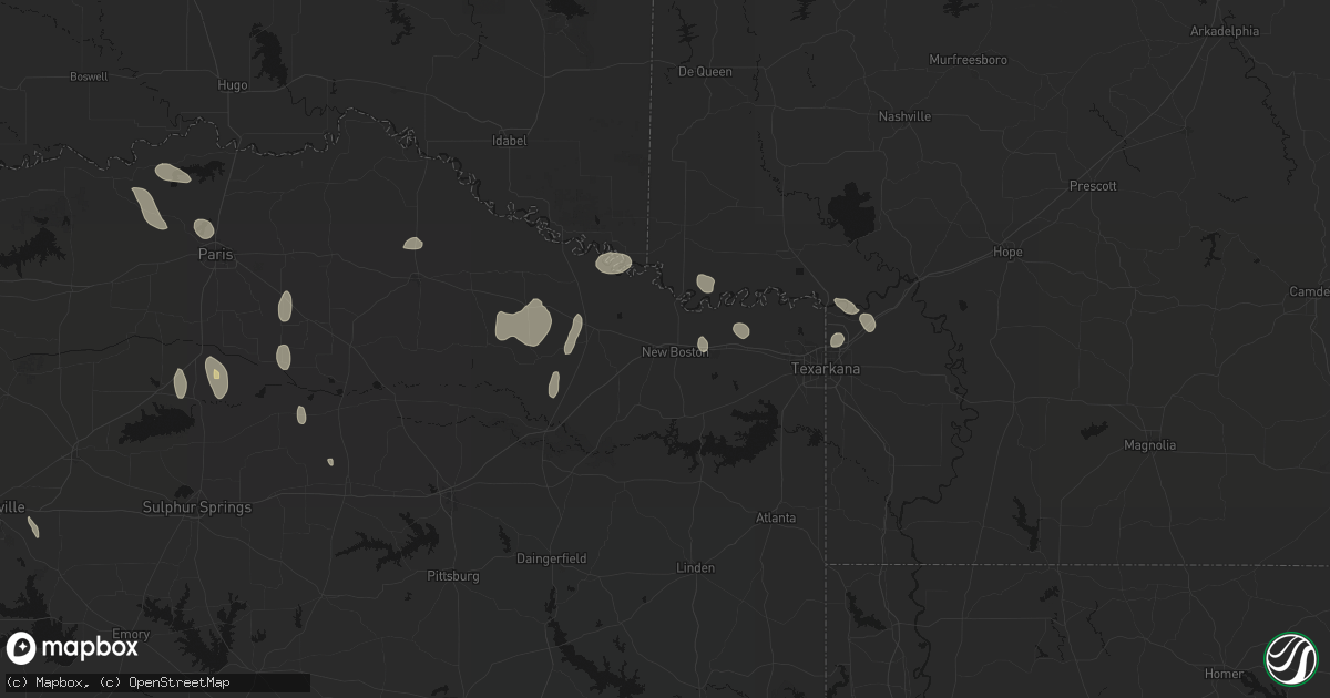 Hail map in New Boston, TX on June 19, 2026