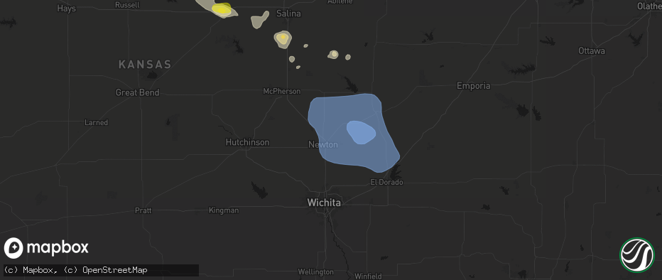 Hail map in Newton, KS on June 19, 2026