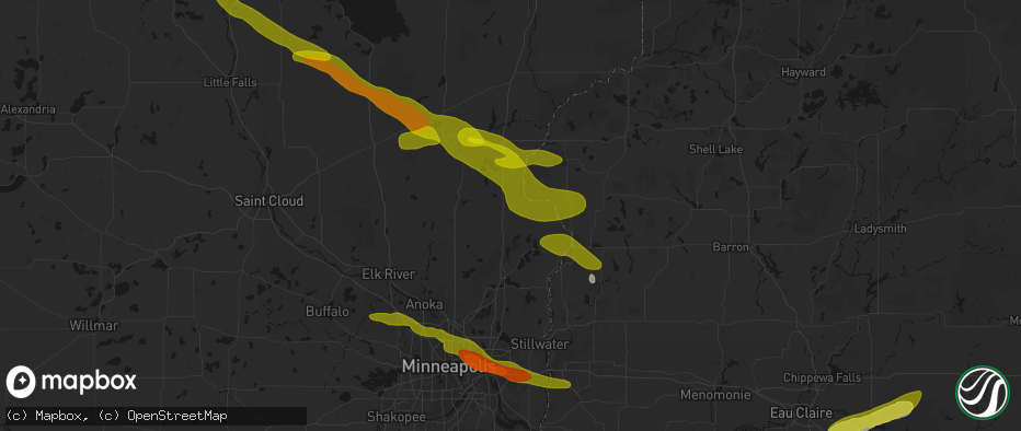Hail map in North Branch, MN on June 19, 2026