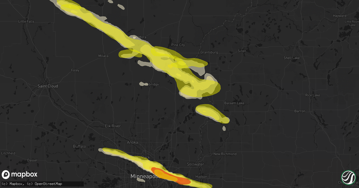Hail map in North Branch, MN on June 19, 2026