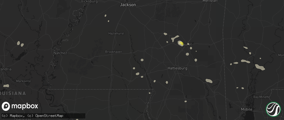Hail map in Oak Vale, MS on June 19, 2026
