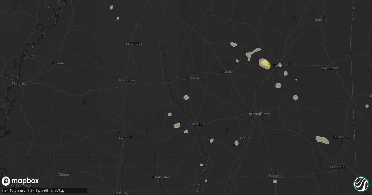 Hail map in Oak Vale, MS on June 19, 2026