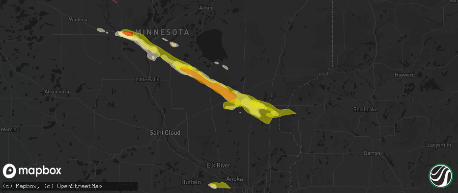 Hail map in Ogilvie, MN on June 19, 2026