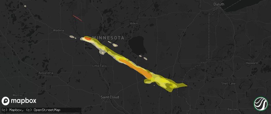 Hail map in Onamia, MN on June 19, 2026