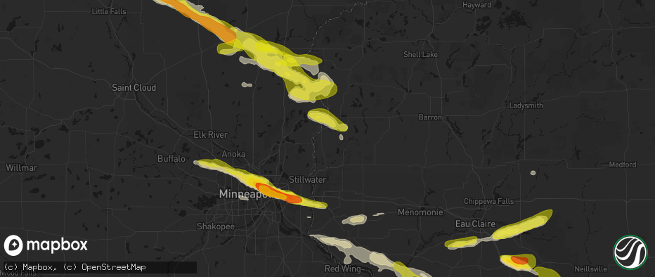 Hail map in Osceola, WI on June 19, 2026