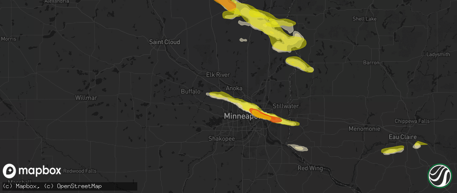 Hail map in Osseo, MN on June 19, 2026