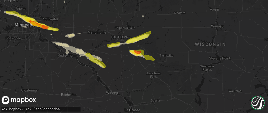 Hail map in Osseo, WI on June 19, 2026