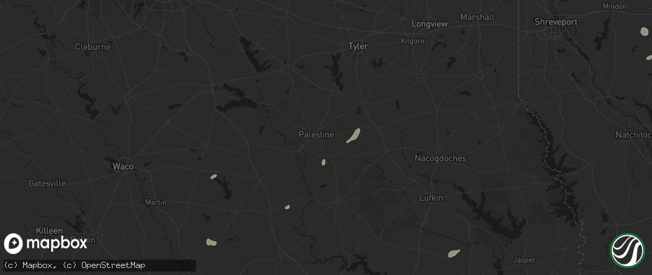Hail map in Palestine, TX on June 19, 2026