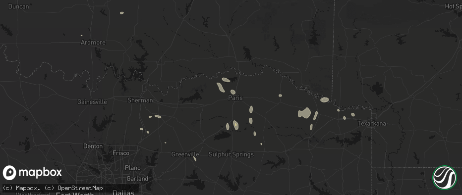 Hail map in Paris, TX on June 19, 2026