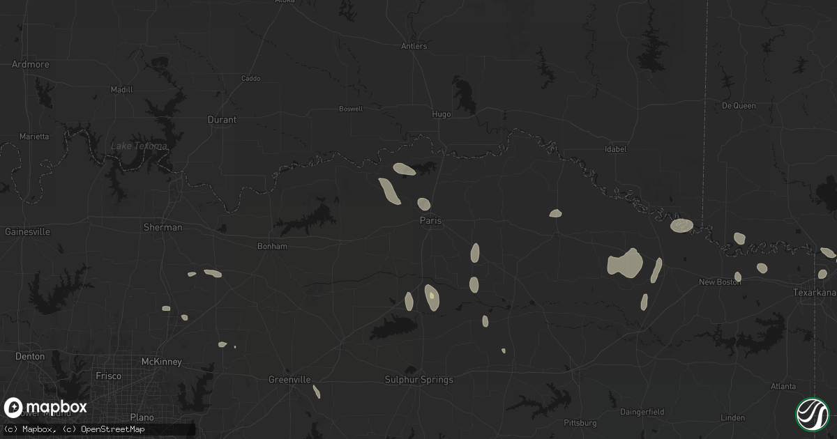 Hail map in Paris, TX on June 19, 2026
