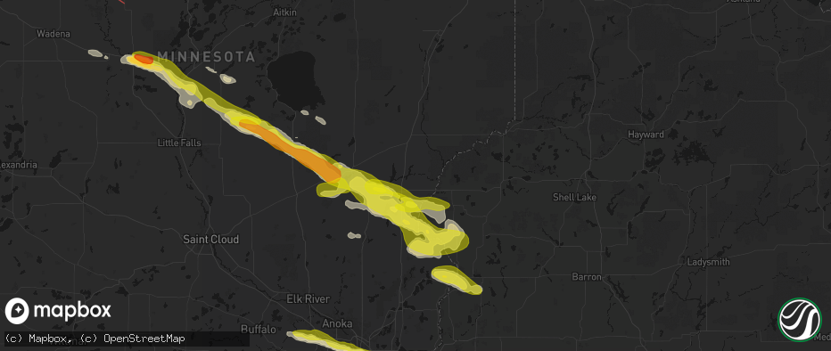 Hail map in Pine City, MN on June 19, 2026