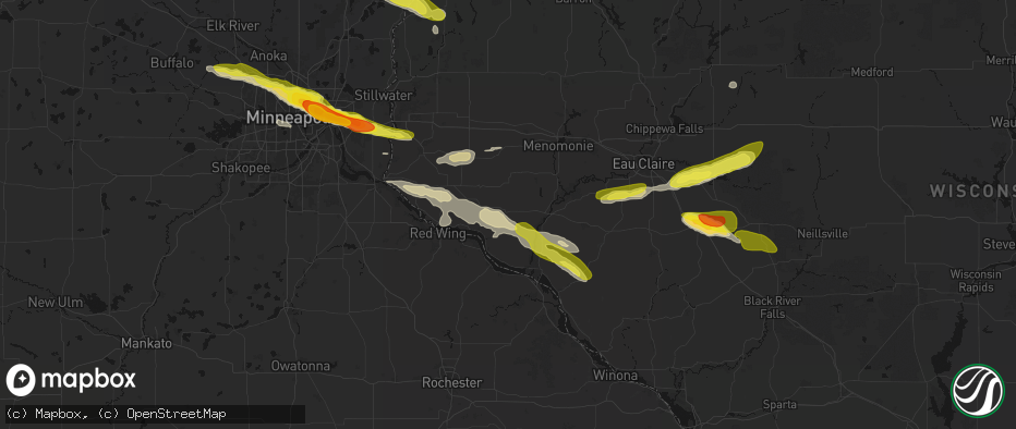 Hail map in Plum City, WI on June 19, 2026