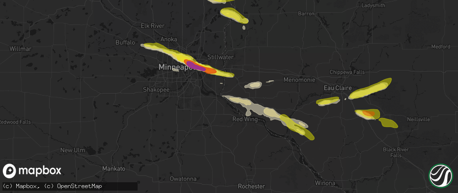 Hail map in Prescott, WI on June 19, 2026