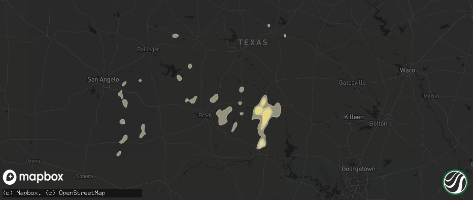 Hail map in Richland Springs, TX on June 19, 2026