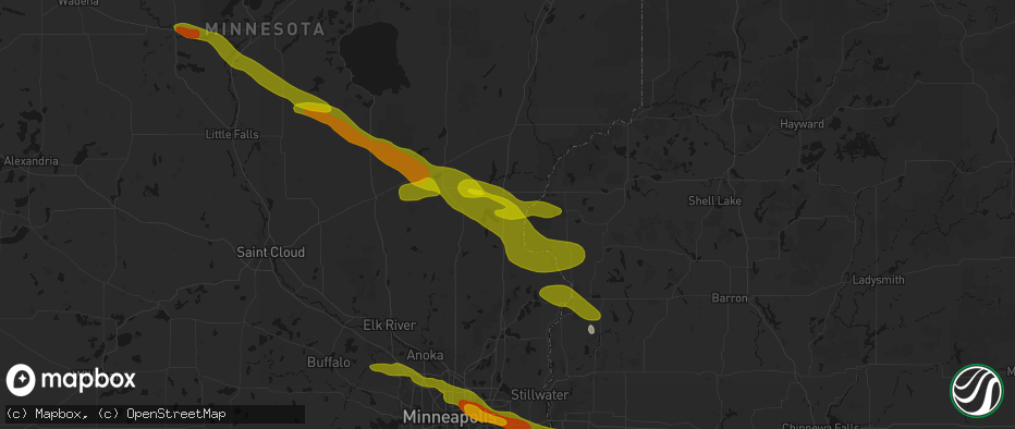 Hail map in Rush City, MN on June 19, 2026