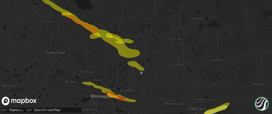 Hail map in Saint Croix Falls, WI on June 19, 2026