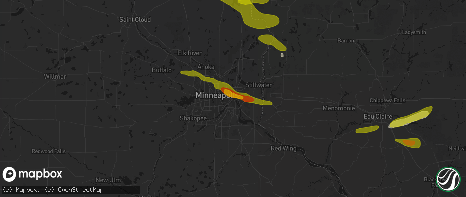 Hail map in Saint Paul, MN on June 19, 2026
