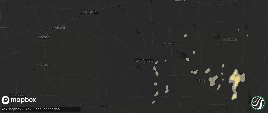 Hail map in San Angelo, TX on June 19, 2026
