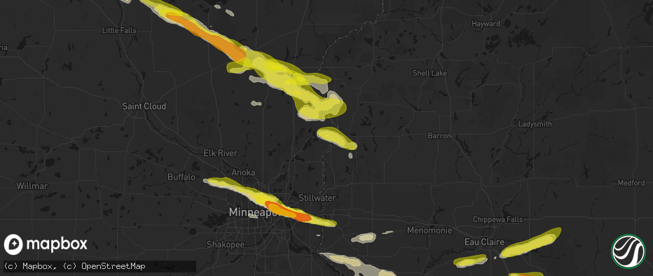Hail map in Shafer, MN on June 19, 2026