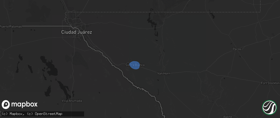 Hail map in Sierra Blanca, TX on June 19, 2026
