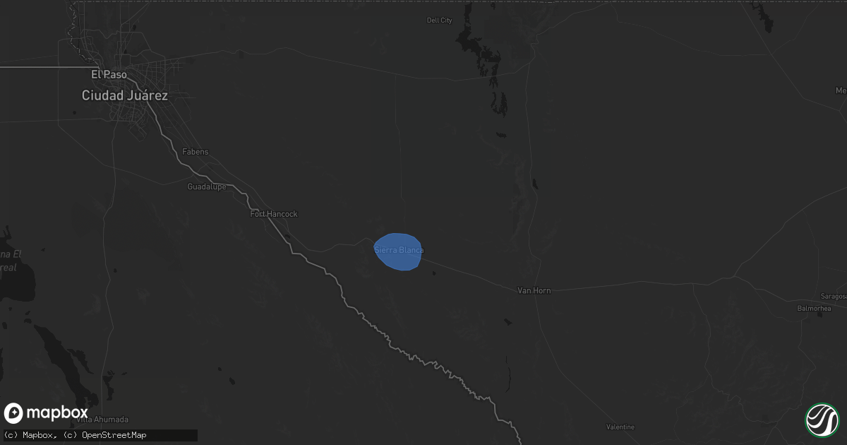 Hail map in Sierra Blanca, TX on June 19, 2026