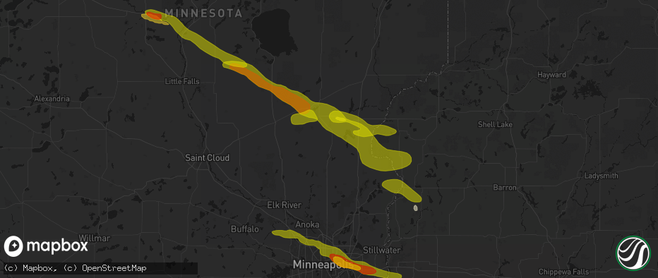 Hail map in Stanchfield, MN on June 19, 2026