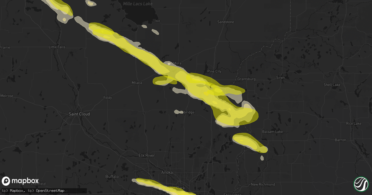 Hail map in Stanchfield, MN on June 19, 2026