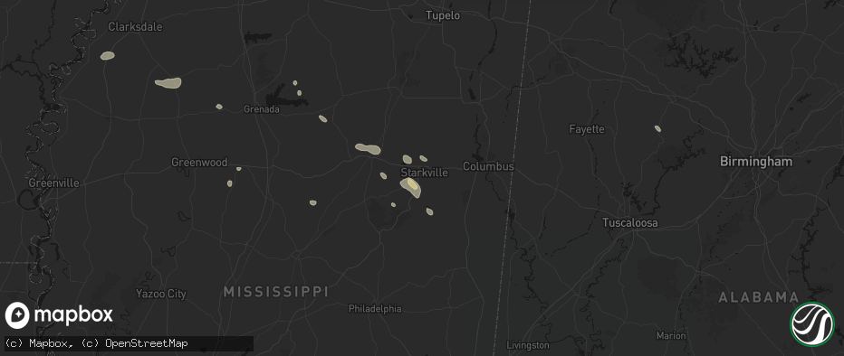 Hail map in Starkville, MS on June 19, 2026