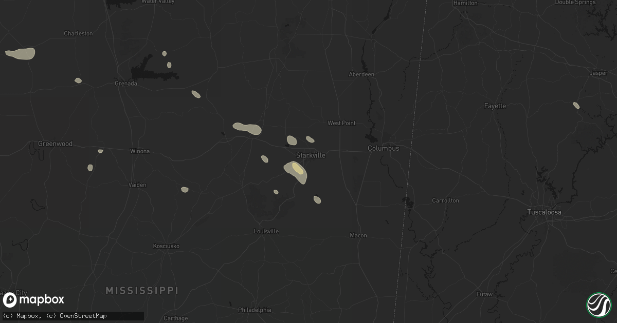Hail map in Starkville, MS on June 19, 2026