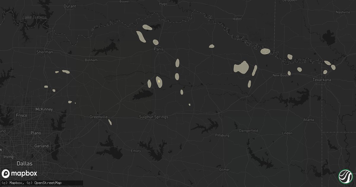 Hail map in Sulphur Bluff, TX on June 19, 2026