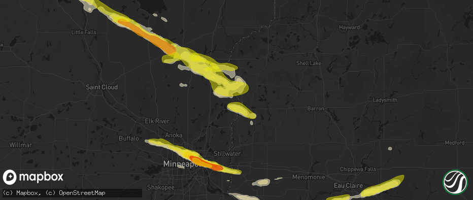 Hail map in Taylors Falls, MN on June 19, 2026