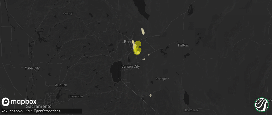 Hail map in Virginia City, NV on June 19, 2026