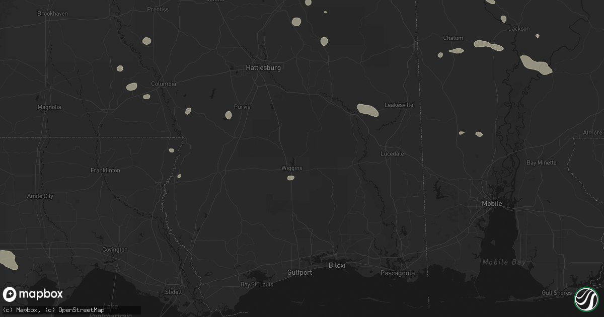 Hail map in Wiggins, MS on June 19, 2026