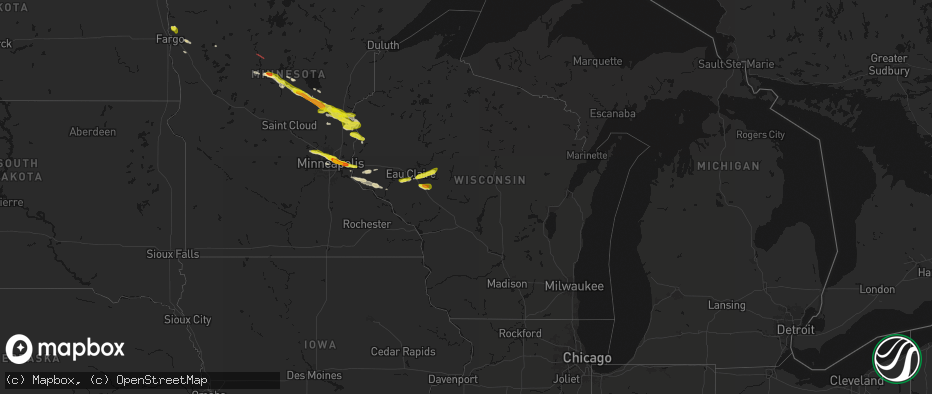 Hail map in Wisconsin on June 19, 2026