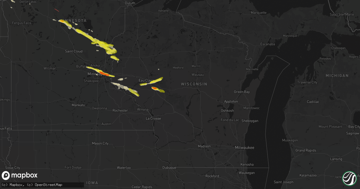 Hail map in Wisconsin on June 19, 2026