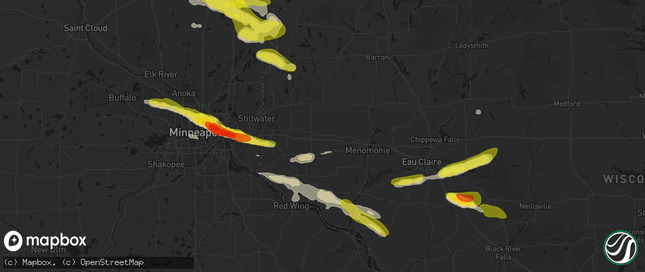 Hail map in Woodville, WI on June 19, 2026